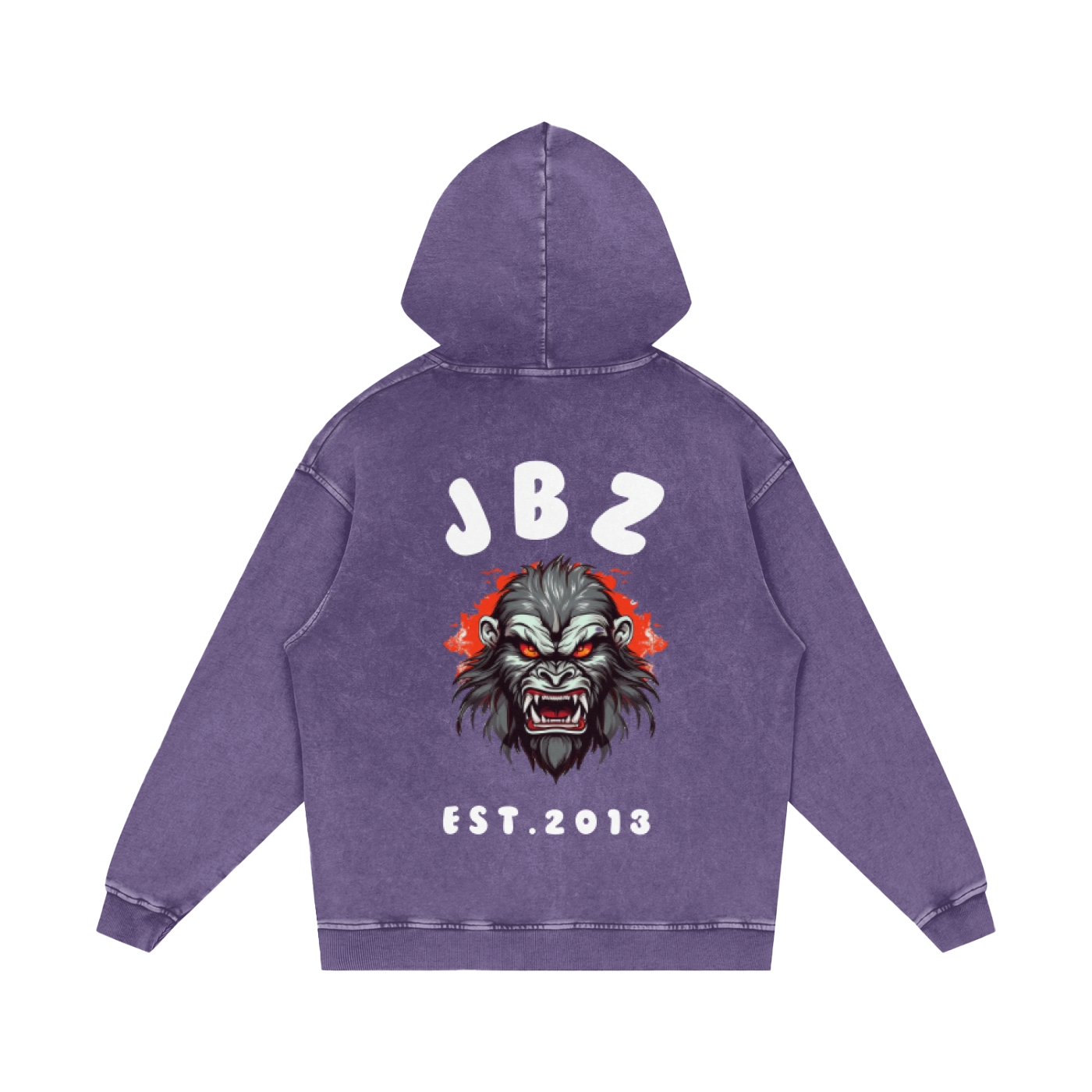 JBZ White Print Acid Wash Oversize Hoodie