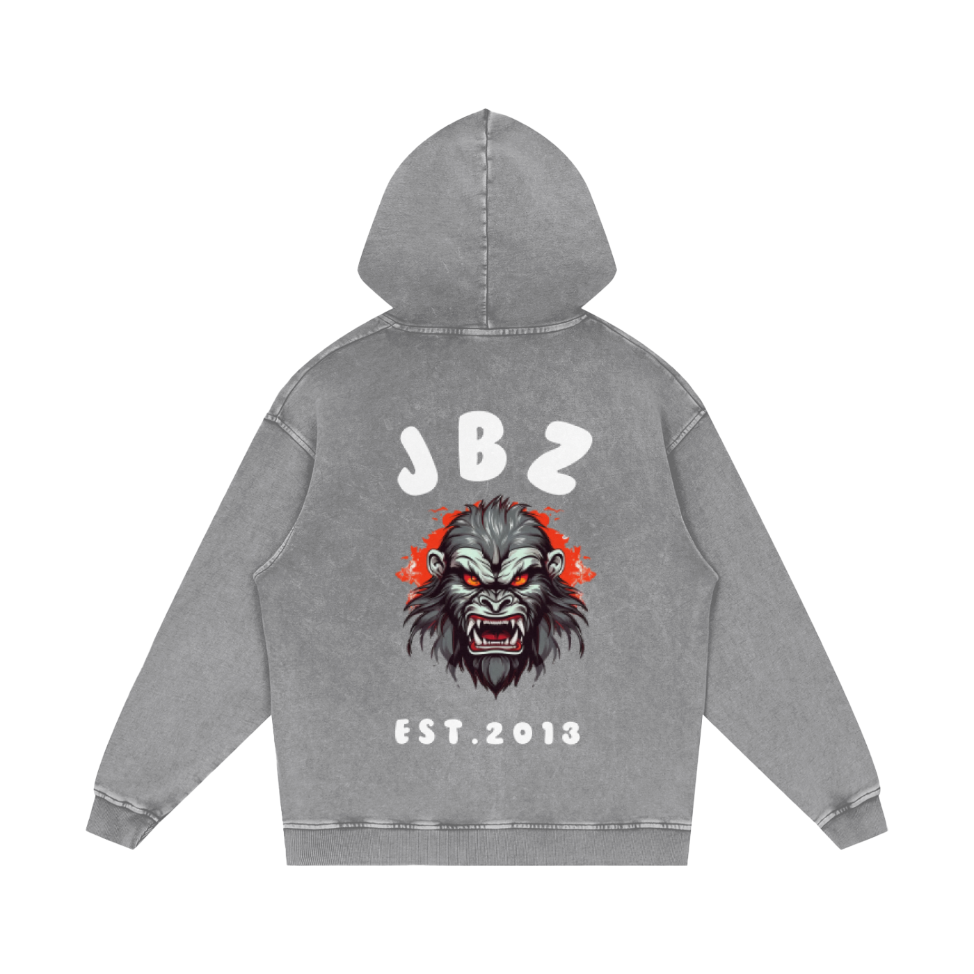 JBZ White Print Acid Wash Oversize Hoodie