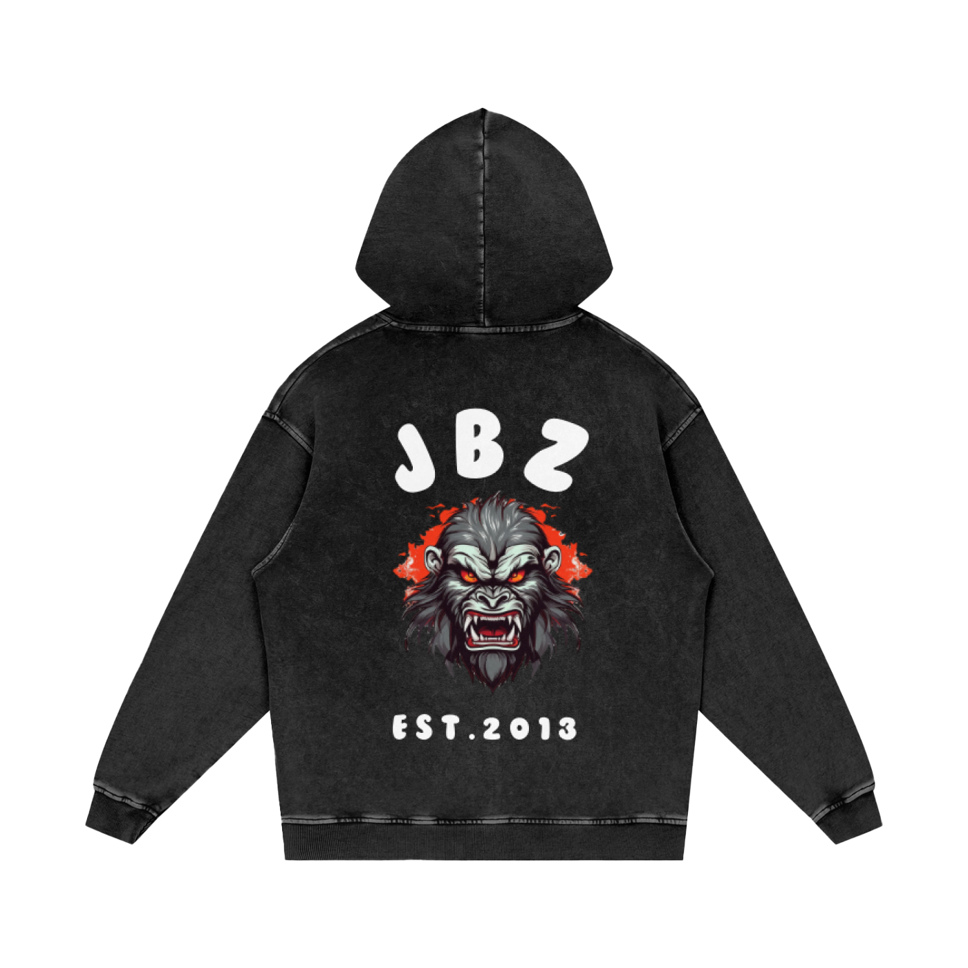 JBZ White Print Acid Wash Oversize Hoodie