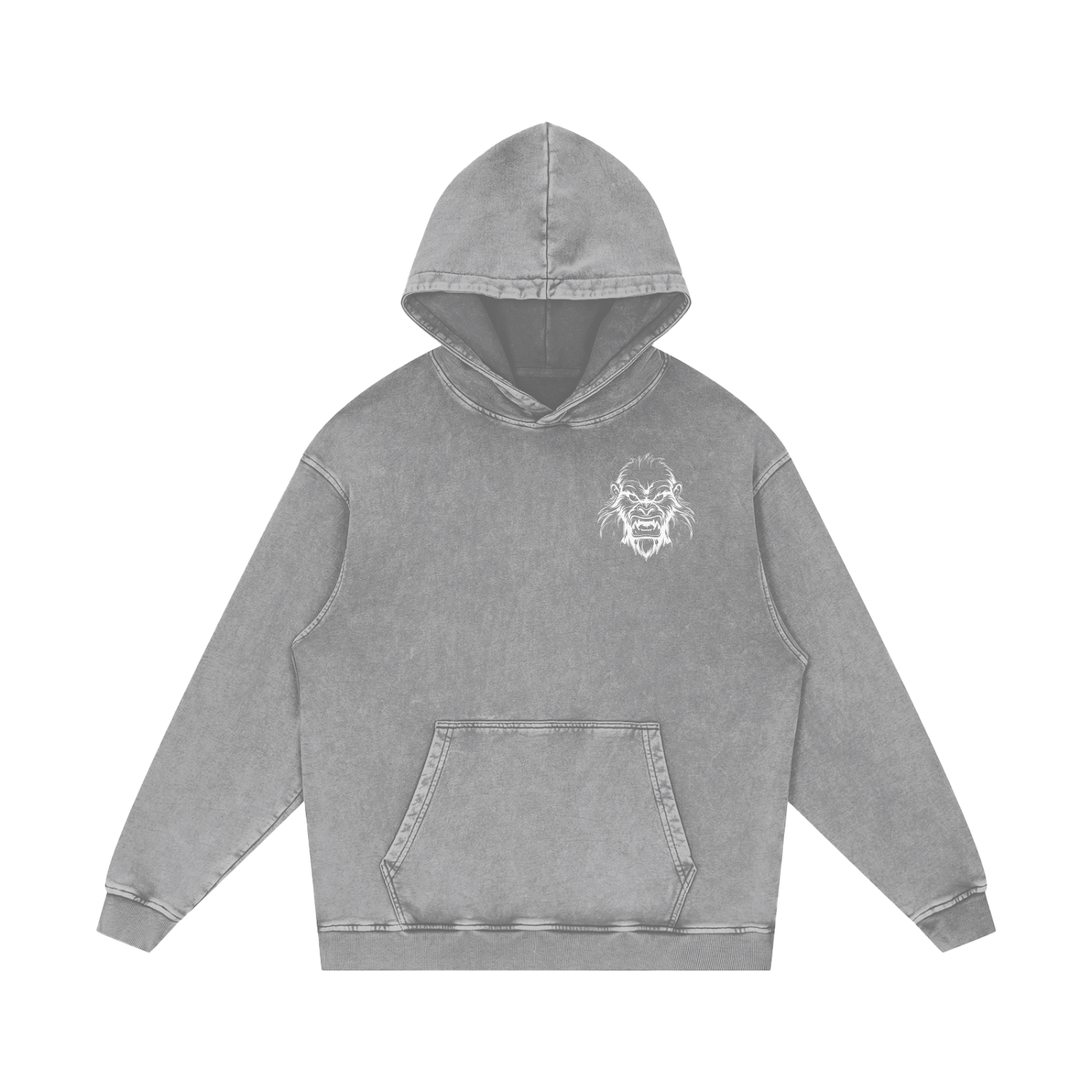 JBZ White Print Acid Wash Oversize Hoodie