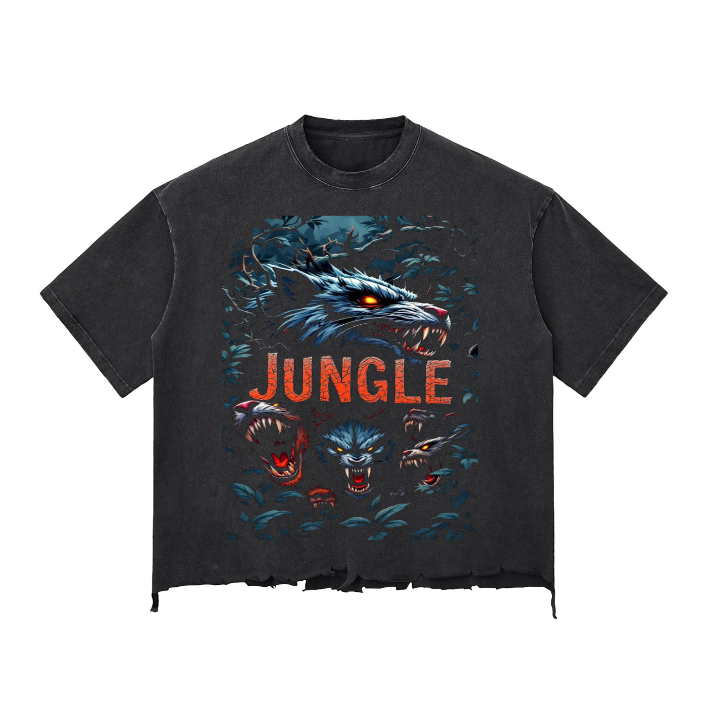 JUNGLE Snow Wash Raw-Hem Boxy T-shirt