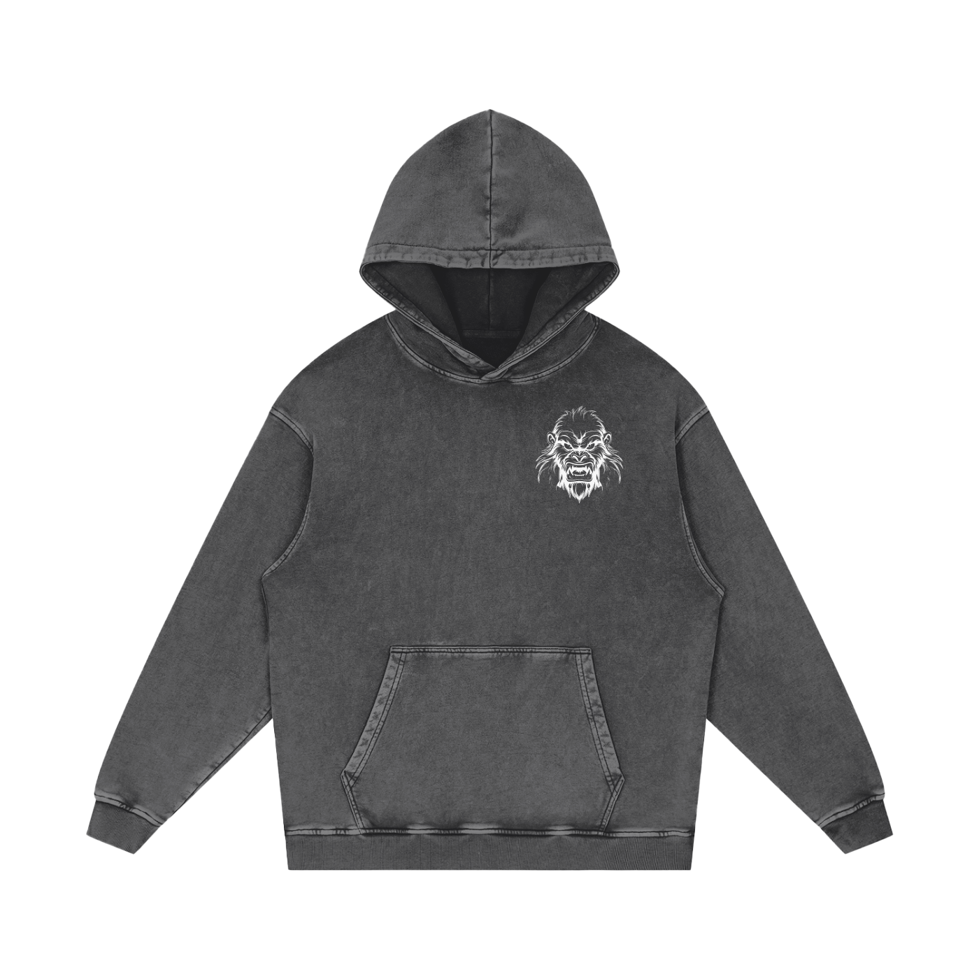 JBZ White Print Acid Wash Oversize Hoodie