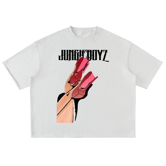 Jane Heels White Oversized Washed Half Sleeve T-Shirt