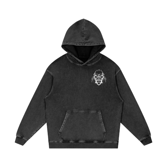 JBZ White Print Acid Wash Oversize Hoodie