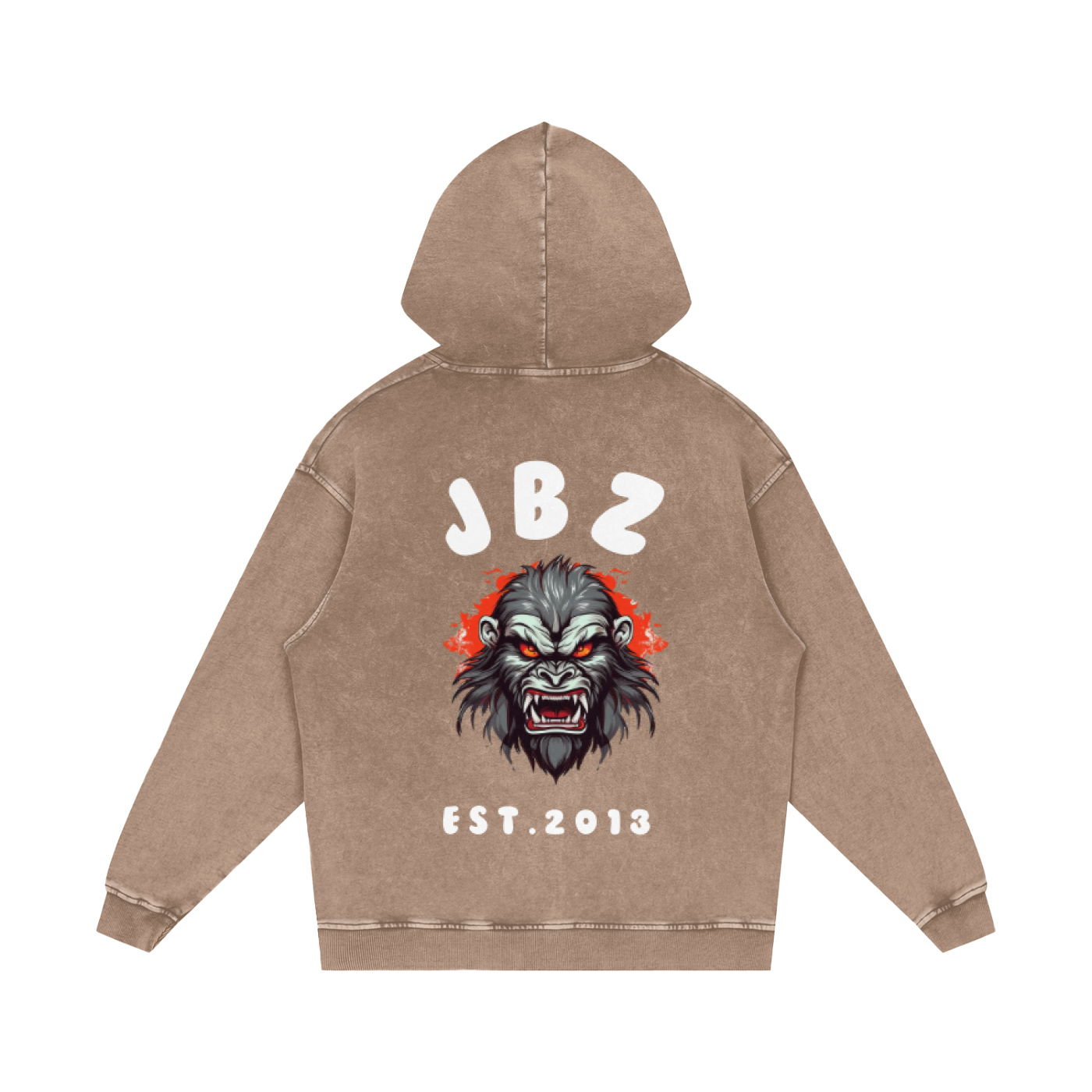 JBZ White Print Acid Wash Oversize Hoodie