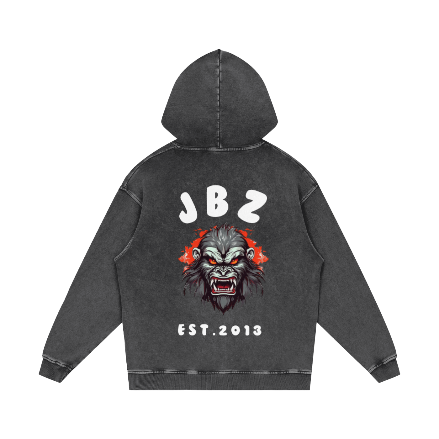 JBZ White Print Acid Wash Oversize Hoodie