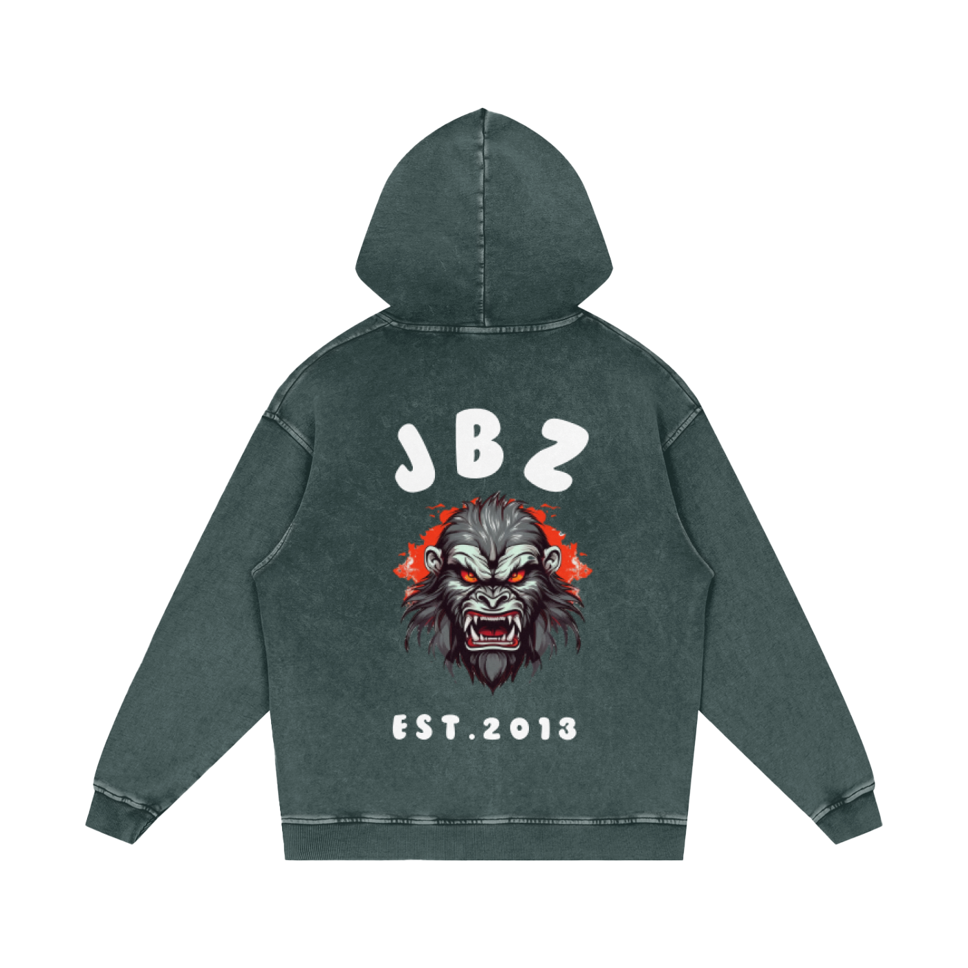 JBZ White Print Acid Wash Oversize Hoodie