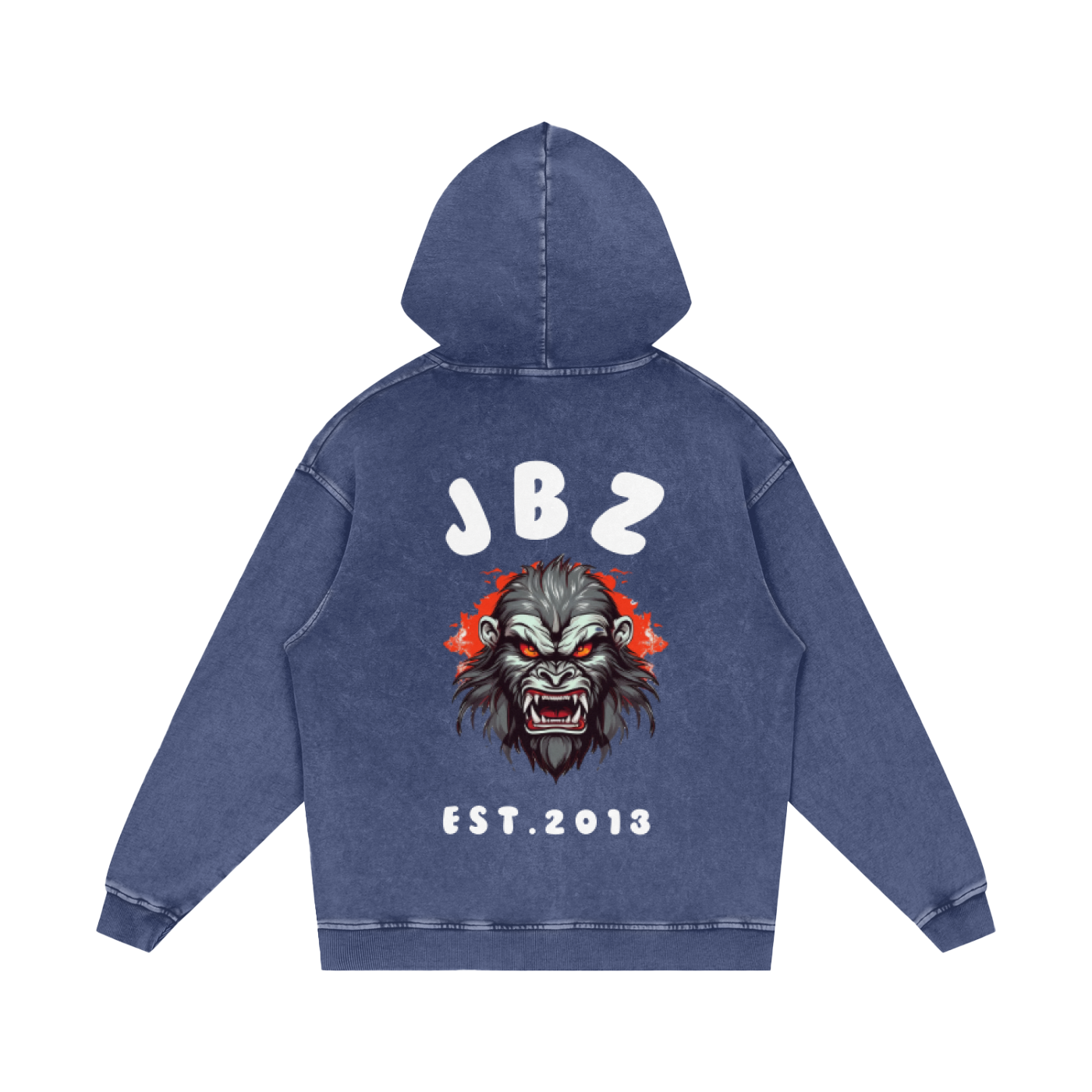 JBZ White Print Acid Wash Oversize Hoodie