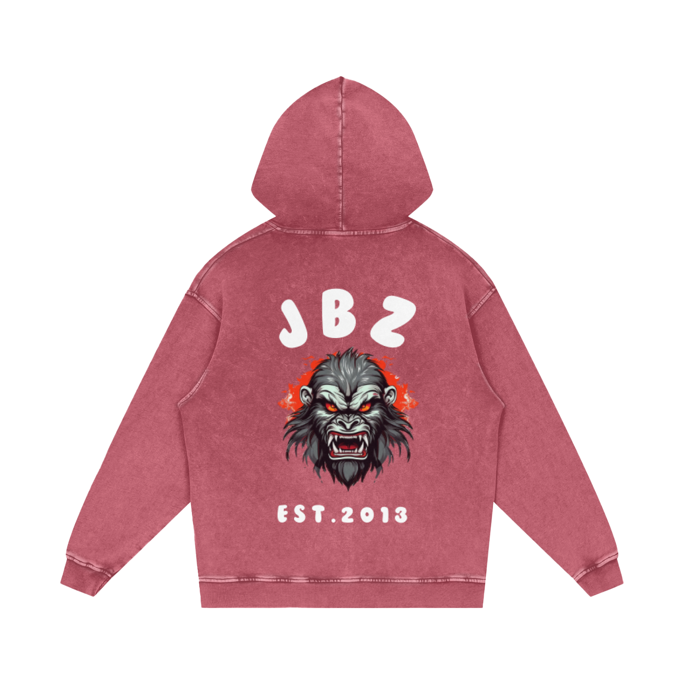 JBZ White Print Acid Wash Oversize Hoodie