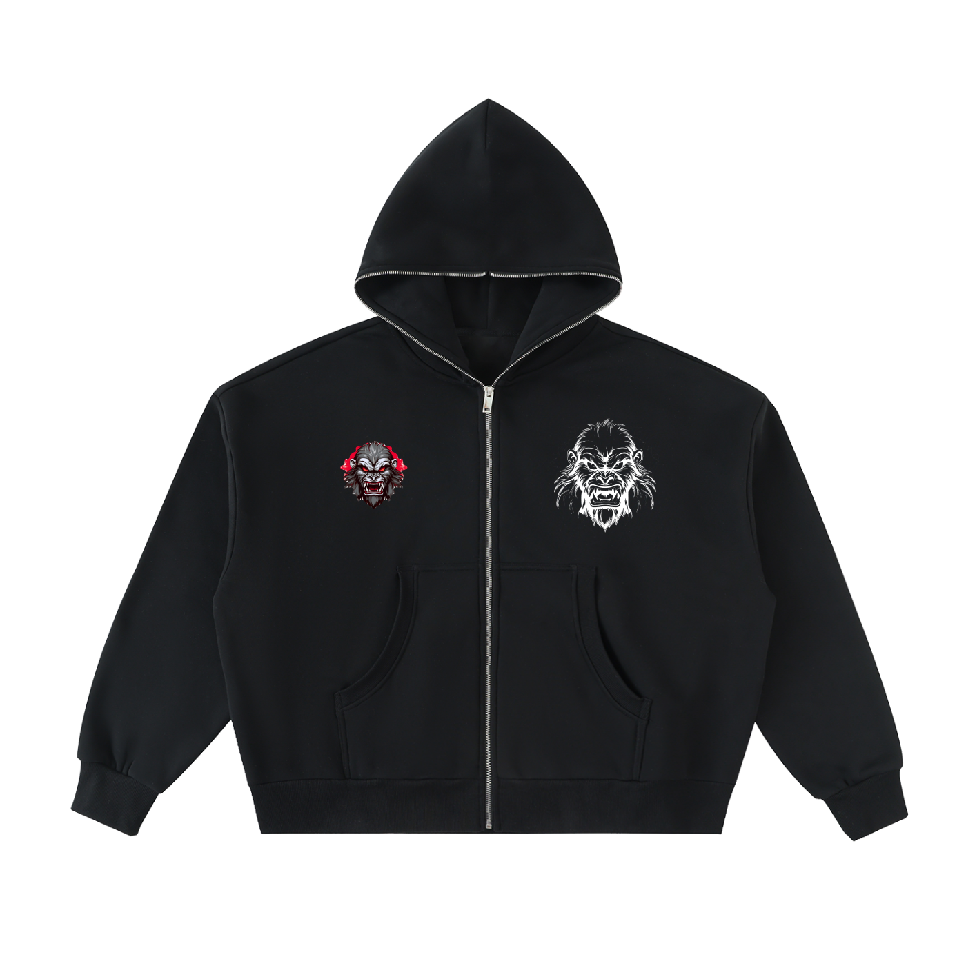 2 Face Logos Fleeced Full-Zip Boxy Hoodie